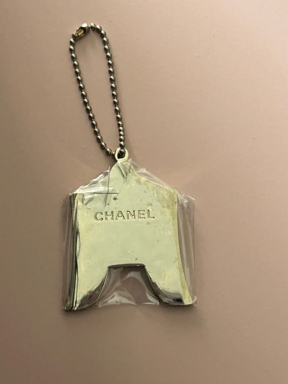 New Chanel Curtain Dog Tag Keychain